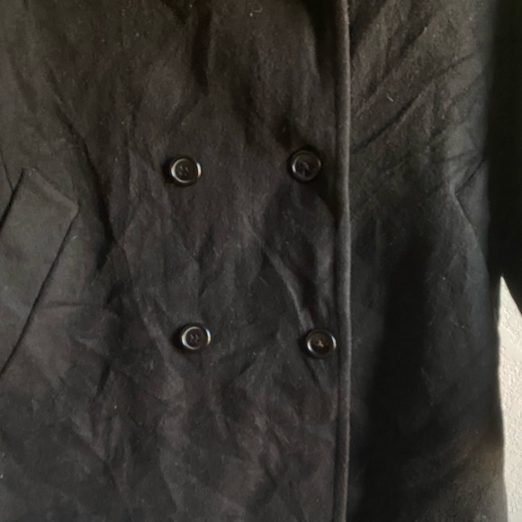 Vtg Fabio Wool Elegant Black Double-Breasted Black Peacoat Office Siren Coat L - Picture 6 of 16